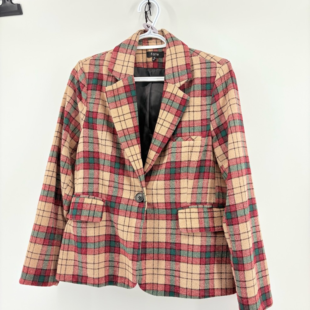 Fate Women's Plaid Blazer - Red and Tan